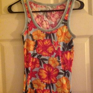 Orange, Red & Light Blue Floral Tank Top